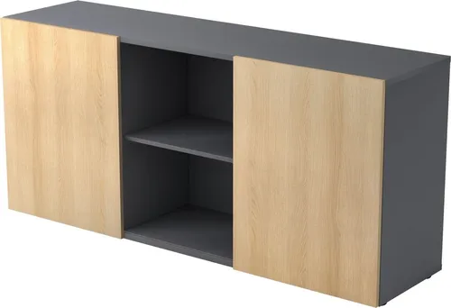 Hammerbacher Sideboard 1780, Eiche/Graphit, mit Schiebetüren - Büroschrank mit 2 Schiebetüren, 3 höhenverstellbaren Fachböden und strapazierfähiger Melaminharzbeschichtung. Ideal für modernen Stauraum im Büro.