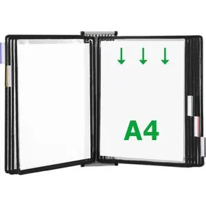 Tarifold Sichttafelsystem 414107 Wand - Sichttafelsystem für Wandmontage mit 10 A4 Sichttafeln aus reflexionsfreier PVC-Folie. Ideal für Lager- und Produktionsumgebungen, leichtes Auswechseln der Tafeln durch praktische Zapfenmechanik.