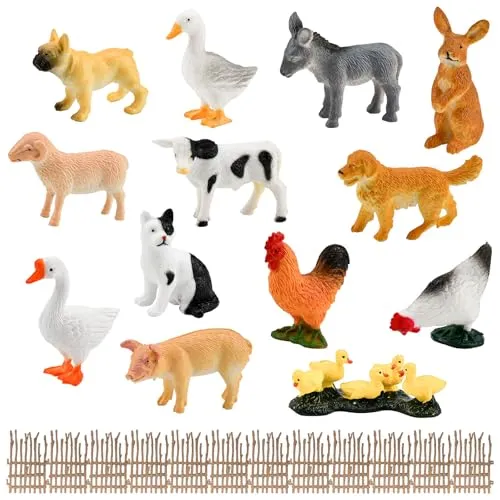 LANSKYLAN 23 Stück Bauernhoftiere Figuren Spielzeug Tierfiguren Set Bauernhof Kunststoff Bauernhof Tiere Schleich Miniatur Lernspielzeug Kuchen Cupcake Topper für Bauernhof Geburtstag Weihnachtsfeier