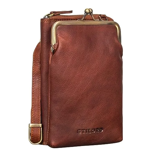 STILORD 'Brea' Echt-Leder Vintage Damen-Geldbörse mit Handytasche - Stylische Vintage Handytasche und Geldbörse für Damen, ideal für Ausflüge. Die kompakte Clutch bietet Platz für Handy und Geld und überzeugt mit hochwertigem Echtleder und edlen Applikationen.