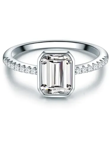 Trilani Damen Solitärring aus 925/- Sterling Silber - Eleganter Damenring aus rhodiniertem Sterlingsilber mit funkelndem Zirkonia im Smaragd-Schliff – ideal für jeden Anlass und perfekt verpackt als Geschenk.