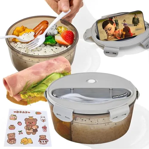 Brotdose Runden, Bento Box für Mikrowellen To-Go Lunchbox mit 3 Fächern