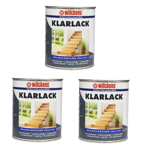 Wilckens Klarlack hochglänzend 3x750ml - Kunstharzbasis für Innen und Außen - Hochglänzender Klarlack auf Kunstharzbasis, ideal für langlebige und wetterbeständige Beschichtungen, perfekt für Möbel und Wände.
