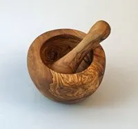 Produktbild Mörser mit Stößel aus Olivenholz. Sehr stabil ca. 10 cm