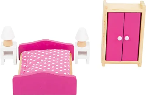 Small Foot Puppenmöbel - Hochwertiges Schlafzimmer-Set aus Vollholz, mit Doppelbett, Nachttischen und Kleiderschrank für kreatives Rollenspiel ab 3 Jahren
