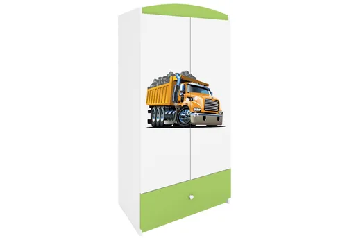 Raumhirsch Furniture Kinderkleiderschrank Lastwagen Motiv - Robuster Kleiderschrank für Kinderzimmer - Der Kinderkleiderschrank mit Lastwagen-Motiv in Grün bietet praktische Ablagefächer und eine Kleiderstange. Ideal für jedes Kinderzimmer, kombiniert er funktionale Aufbewahrung mit kreativem Design und regt die Fantasie der Kleinen an.