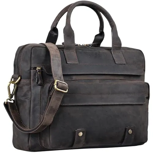 STILORD 'Leander' Umhängetasche aus Leder für 15.6 Zoll Laptops - Elegante Laptop-Schultertasche aus hochwertigem Rindsleder, ideal für Büro und Schule. Mit viel Stauraum und separatem Laptopfach für optimale Organisation.