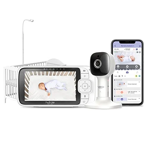 Hubble Connected Nursery Pal SkyView Baby Monitor with Camera, 5 Inch Screen, Cot Mount, 7 Colour Night Light, Infrared Night Vision, Two-Way Call, Room Temperature Sensor and Smartphone App
