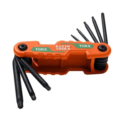 KLEIN TOOLS 70540T Kompakter Klapp-Torx-Schlüsselsatz, 8 Schlüssel T9 bis T40, industrielle Stärke, wärmebehandelter Stahllegierung