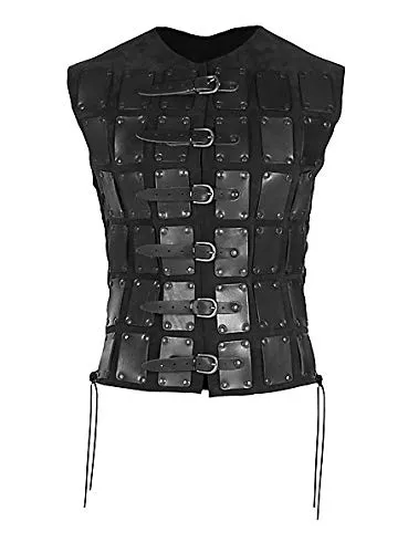 Andracor - Kurze Brigantine aus Leder - beschlagener Körperpanzer mit seitlicher Schnürung - Schwarz - Größe: S-M