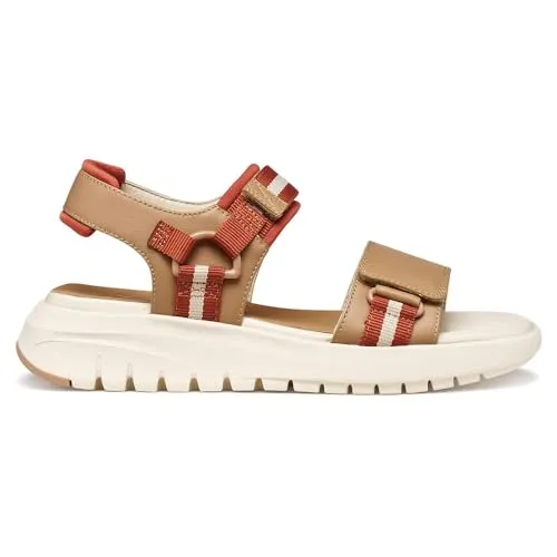 Geox FLEXTRIDE S Damen Sandale - Atmungsaktive Sandaletten in Braun - Elegante Damen Sandale von Geox mit atmungsaktivem Obermaterial und flexibler Gummisohle. Ideal für den täglichen Gebrauch, sorgt für hohen Tragekomfort und Stil. Klettverschluss für einfaches An- und Ausziehen.