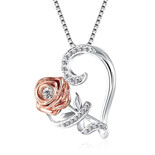 Sttiafay Herz Silber Halskette für Frauen Zirkonia Rose Anhänger Halskette Romantisches Valentinstagsgeschenk