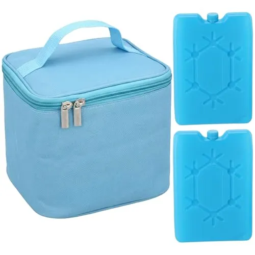 Blaue Kühltasche, 4 l, 17 x 17 x 15 cm, mit Zwei Kühlakkus, isolierte Lunchbox/Brotdose (Blau)