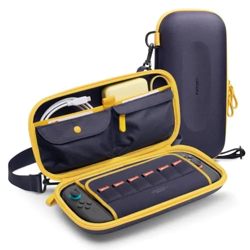 Spigen Nano Pop Pro Tasche für Nintendo Switch 2 2025 - Blaubeer Navy - Stylische Hartschalen-Tasche für Nintendo Switch 2 mit praktischem Stauraum für Spielkarten und Zubehör. Robuster Schultergurt für hohe Mobilität und sicheren Halt.