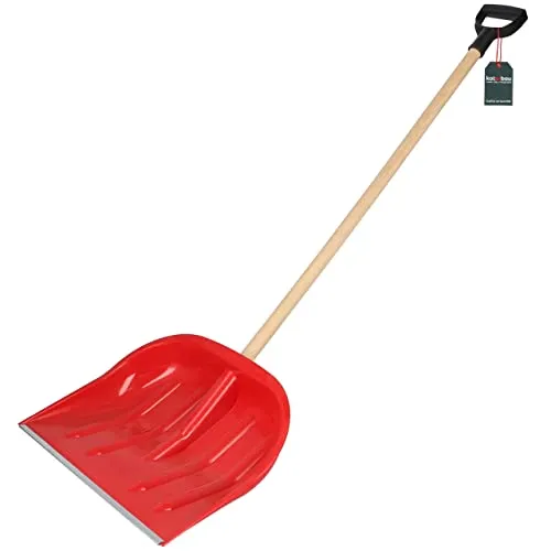 KOTARBAU® Schneeschaufel 47 cm mit Holzstiel Verstärkte Kunststoffschaufel mit Metallbeschlägen mit ergonomischem Stiel Rot 135 cm