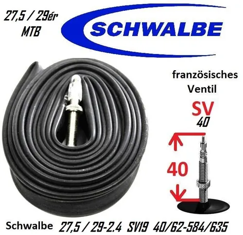 Schwalbe MTB Fahrrad Schlauch 27,5 / 29-2.4 SV19 französisches Ventil 40/62-58