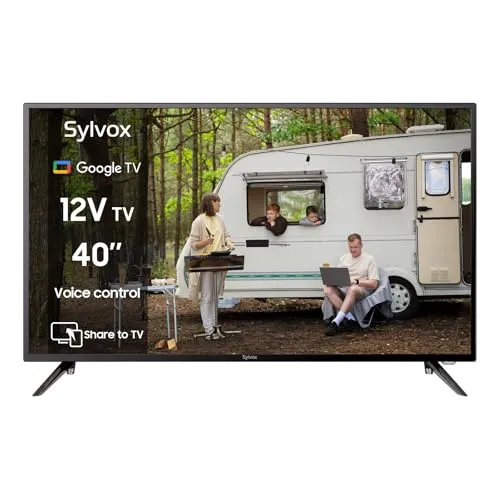 SYLVOX 40 Zoll Smart Google TV 12V Fernseher LED 1080P|10-32V|HBBTV |DVB-T2-S2|Handy Auf TV,Fernbedienung mit Sprachsteuerung,für Wohnmobile Wohnzimmer, Vehicle Smart TV