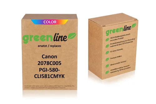 greenline Tintenpatronen-Multipack für Canon 2078 C 005 PGI-580 CLI 581 CMYK - 74 ml, hohe Druckqualität und umweltfreundlich