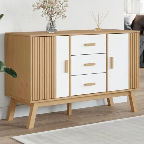 vidaXL Sideboard mit 3 Schubladen und 2 Fächern - Kommode im skandinavischen Design aus Kiefer-Massivholz, bietet viel Stauraum und eine stabile Holzstruktur für eine stilvolle Inneneinrichtung.
