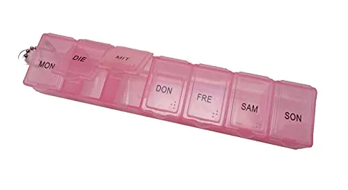 Tablettenbox Pillendose 7 Tage 7 Fächer mit Schlüsselanhänger (rosa, 1 Box)