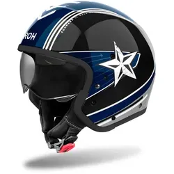 Airoh J110 Command Jethelm, schwarz-blau, Größe XS - Stylischer Jethelm mit abnehmbaren Kinnteil und Bluetooth-Vorbereitung. Ideal für Männer, die Sicherheit und Komfort auf ihren Fahrten schätzen.