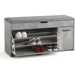 Mondeer Schuhbank Schuhhocker mit Klappschublade - Moderne Schuhbank in Weiß und Grau, bietet Platz für Schuhe und eine bequeme Sitzfläche – ideal für den Flur.