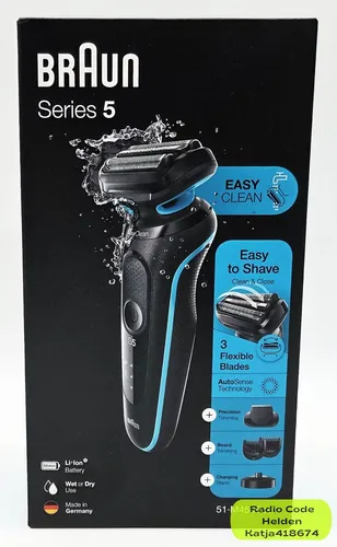 BRAUN 51-M4500cs Rasierer Series 5 - Folienrasierer für Herren, elegantes Design in Schwarz und Mintgrün, präzises Rasieren ohne Reinigungsstation