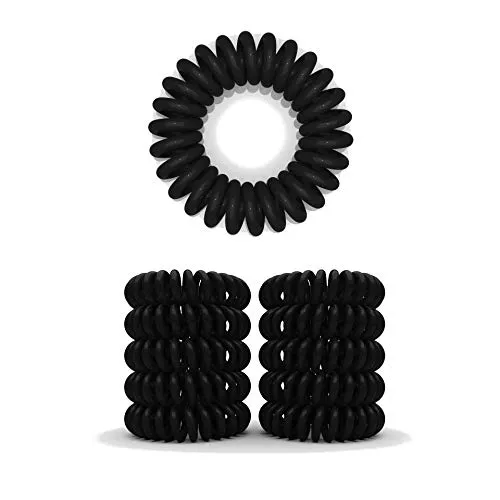 10er Set Spiral Haargummi - Haargummis für weniger Spliss und gebrochene Haare - Haargummi Spirale für feine Haarpartien - Telefonkabel Spiralhaargummi, schwarz, 3,5 cm