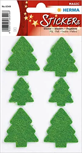HERMA 6549 Aufkleber Weihnachtsbaum klein groß, 6 Stück, Weihnachten Sticker aus Filz mit Tannenbaum Motiv, Kinder Etiketten für Weihnachtsdeko Geschenke Adventskalender Winter Dekoration DIY Basteln
