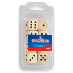 Noris Würfel 606151040, Holzwürfel, natur, in Klarsichtbox, 8 Würfel, 8 Stück