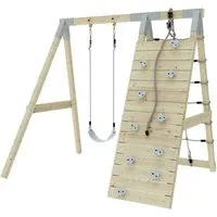 OutdoorToys Klettergerüst Chamäleon - Schaukel und Klettergerüst in einem, ideal für stundenlangen Spielspaß im Garten! Stabile Konstruktion aus unbehandeltem Holz mit höhenverstellbaren Schaukelseilen und bunten Klettersteinen.