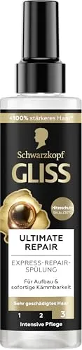 Gliss Express-Repair-Spülung Ultimate Repair (200 ml) - Haarspülung mit Keratin für intensive Pflege, repariert extrem geschädigtes Haar und bietet Hitzeschutz bis zu 230°C für mehr Widerstandskraft und Glanz.