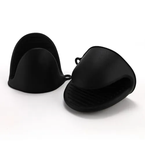 Ofenhandschuh aus dickem Silikon, Mini-Ofenhandschuh, hitzebeständig, zum Backen, Kochen, Grillen (Schwarz)