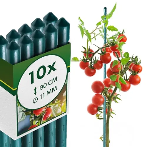 KADAX Pflanzstäbe 90 cm x 11 mm, 10er Set – Beschichteter Stahl Rankstab, Pflanzenstütze & Tomatenstäbe für Garten, Wetterfest & Stabil