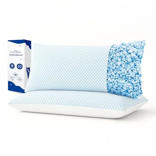 MKS Kühlendes kopfkissen 40x80 2er Set – Ergonomisches Wolkenkissen – Weiches Kissen für Rücken, Seiten & Bauchschläfer – Memory Foam Kissen mit kühlendem Gel für besseren Schlaf - Schlafkissen