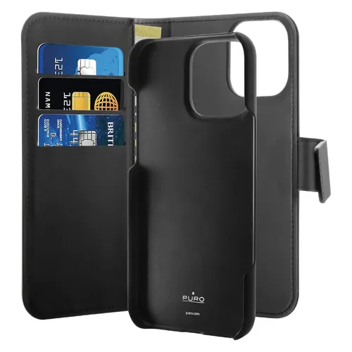 SBS Detachable 2 in 1 Wallet Case für iPhone 16 Pro Max, Schwarz - Taschen & Schutzhüllen, praktische abnehmbare Funktion für zusätzlichen Komfort und Sicherheit.