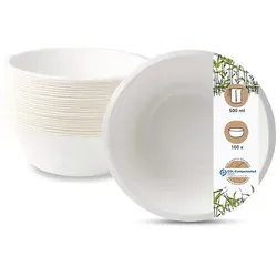 BIOZOYG 100 Stück Schale aus Zuckerrohr 500ml - Einwegschale für Salate, Bowls, Suppen, Eintöpfe - Runde Zuckerrohrschale - biologisch abbaubar