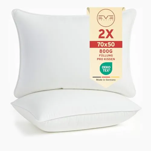 EVE Textile® 2er Set Kissen 50x70 cm Kopfkissen Öko-Tex 100 Füllkissen Innenkissen; Dekokissen Sofakissen Kisseninlett, Allergiker Bettkissen, Schlafkissen Atmungsaktiv, 60° Waschbar, Reißverschluss
