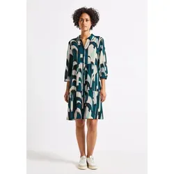 STREET ONE Gemustertes Tunika-Kleid - Freizeitkleid für Damen aus angenehm leichtem Viskosemix, mit knielangem Schnitt, Volants und durchgehender Knopfleiste für einen lässigen Look.