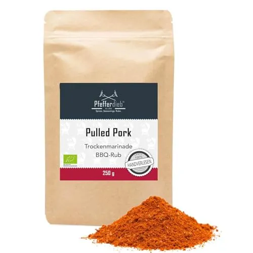 Pulled Pork BBQ Rub | BIO Gewürzmischung Trockenmarinade zum Grillen | Premium Grillgewürz, Marinade für Fleisch, Steak, Pulled Pork | 250g - Pfefferdieb®