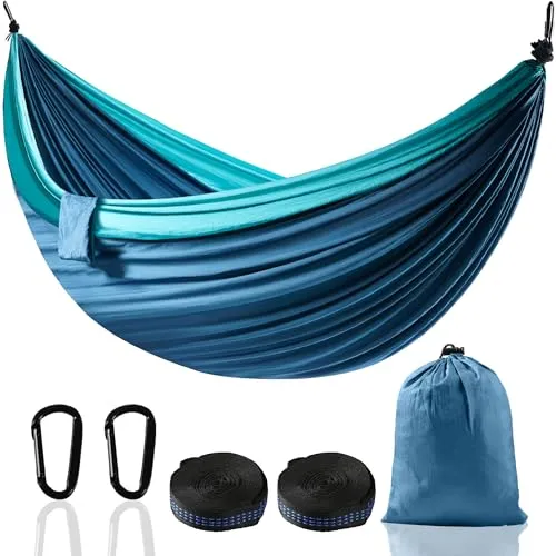 Hängematte XXL für 2 Personen 300 x 200 cm – Faltbar, Ultralight & Tragbar – Hängematten Outdoor mit 300 kg Tragkraft – Perfekt für Garten, Camping, Reisen (Seeblau)