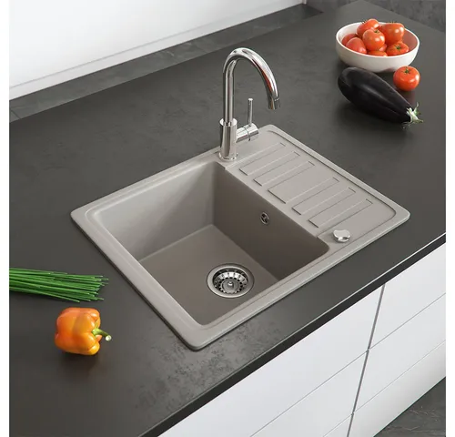 Bergstroem Granitspüle Beige 58 x 46 cm - Sanitäranlagen & Zubehör – Beidseitig montierbare Granitspüle mit 80% Quarzanteil, ideal für moderne Küchen und langlebig im Einsatz.