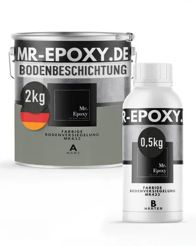 Mr. Epoxy Epoxidharz Bodenbeschichtung (2,5 kg, RAL 7023 Betongrau) - Hochwertige 2K-Epoxidharz-Bodenbeschichtung für Garagen, Keller und Werkstätten. Strapazierfähig, fugenlos und leicht anzuwenden – für einen professionellen Look und hohe Belastbarkeit.