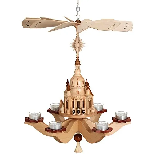 Hänge-Pyramide Frauenkirche Dresden - Erzgebirge Pyramide, handgefertigt aus Holz, 47 cm hoch, bringt festliche Stimmung zu Weihnachten und ist ein einzigartiges Kunstwerk aus Deutschland.