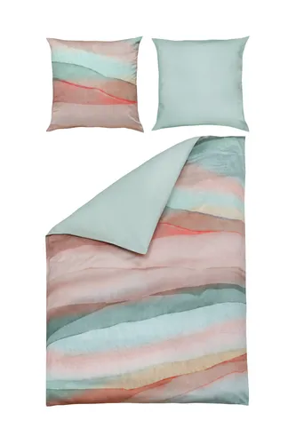 casa NOVA Bettwäsche IVY, 135 x 200 cm - Bettwäsche-Set in Orange, Sandfarben und Türkis, aus 100% Baumwolle mit praktischem Reißverschluss. Pflegeleicht und ideal für ein stilvolles Schlafzimmer.