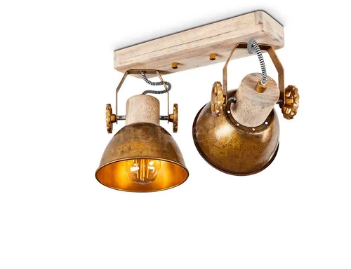 Hofstein Deckenleuchte »Cotes« 2-flammig aus Holz und Metall in Bronze - Stilvolle Deckenleuchte für den Innenbereich, ideal für Esszimmer und Wohnzimmer. Verstellbare Leuchtenköpfe sorgen für individuelle Lichtakzente. Hochwertige Materialien und modernes Design.