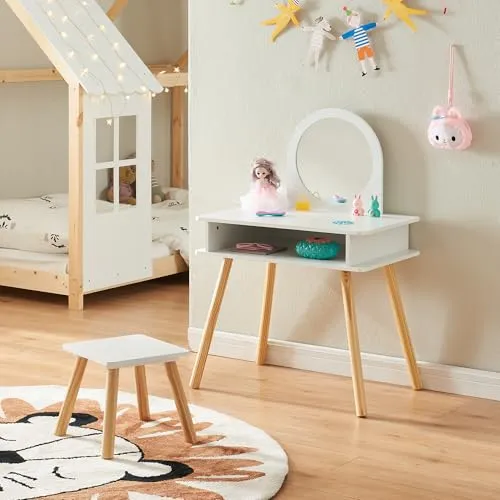 [en.casa] Ovanåker Kinderschminktisch mit Hocker von en.casa