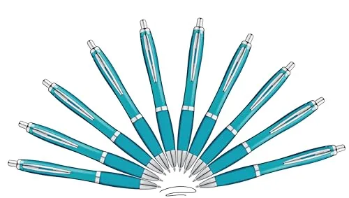 Libetui 10 Stück ergonomische Kugelschreiber türkis rutschfeste Griffzone blaue Druckkugelschreiber Großraumine Schwarz schwarzschreibend Kulis Hellblau