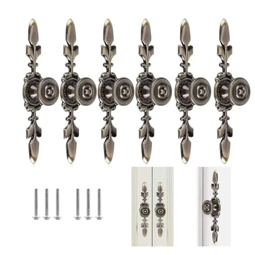Ylinwtech 6 Stück,Vintage Möbelgriffe,Vintage Style Pull Griff,Traditioneller Schubladengriff,Türknauf zurück Platte,für Home Möbel Schublade Schrank Kommode Kleiderschrank Schrank mit Schraube