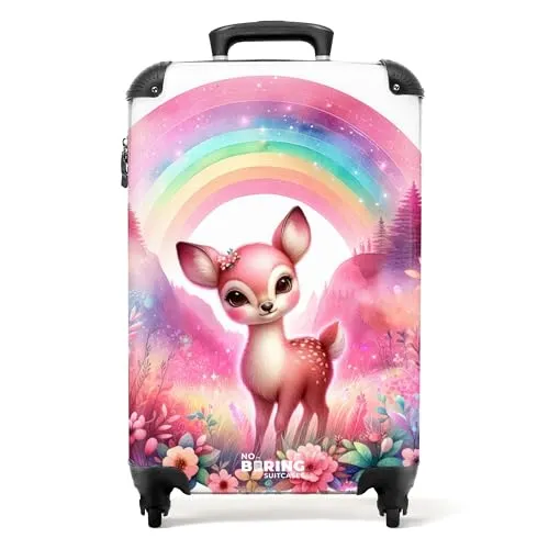 NoBoringSuitcases.com Kinderkoffer - Rehkitz Regenbogen - Kindergepäck: Leichter Hartschalenkoffer (55x40x20 cm) mit robustem ABS-Material und integriertem Zahlenschloss für sichere Reisen.